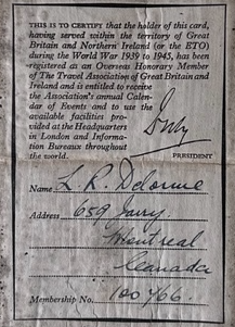 Carte de membre honoraire du The Travel Association of Great Britain and Ireland